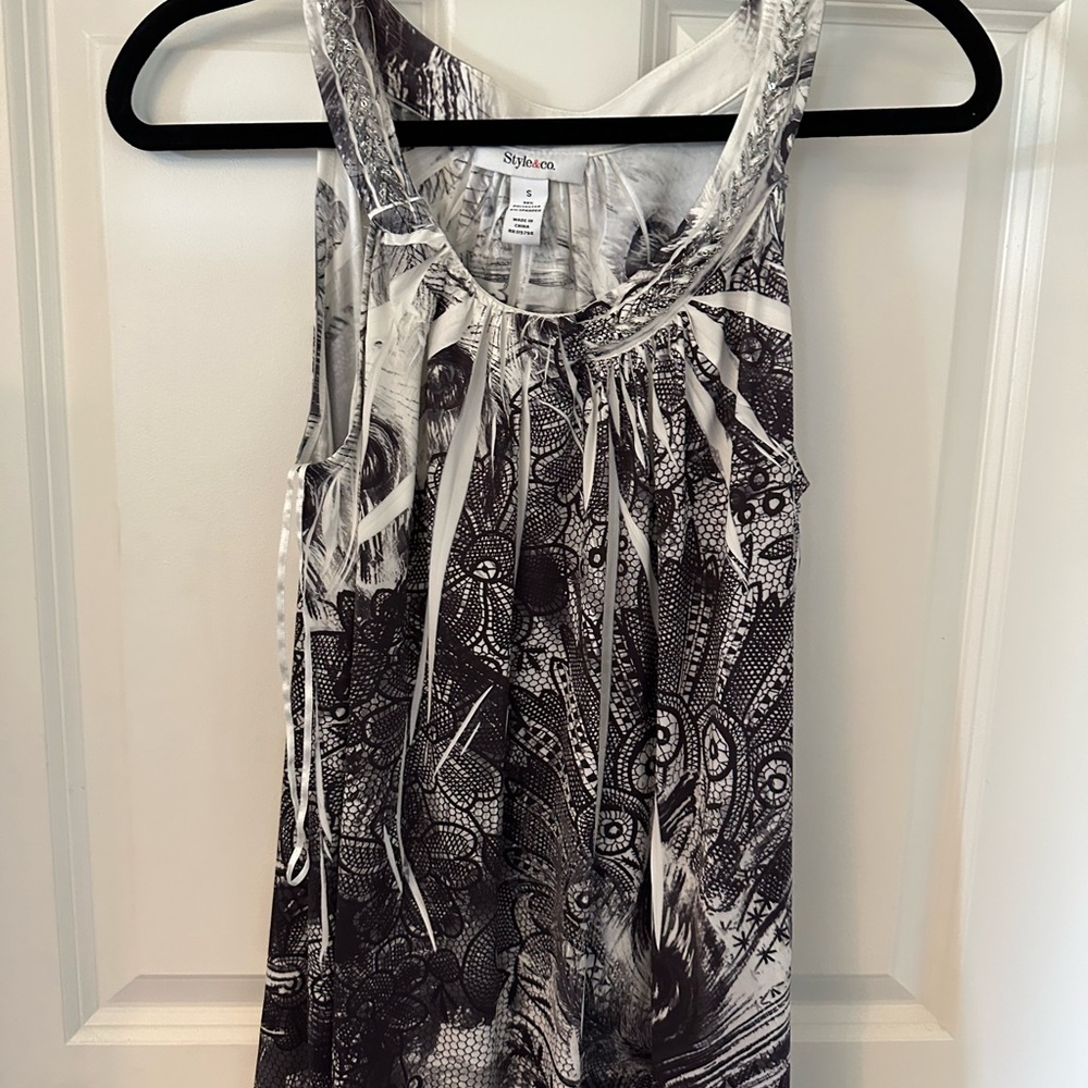 Style & Co. Black and White Ruched Tank Top